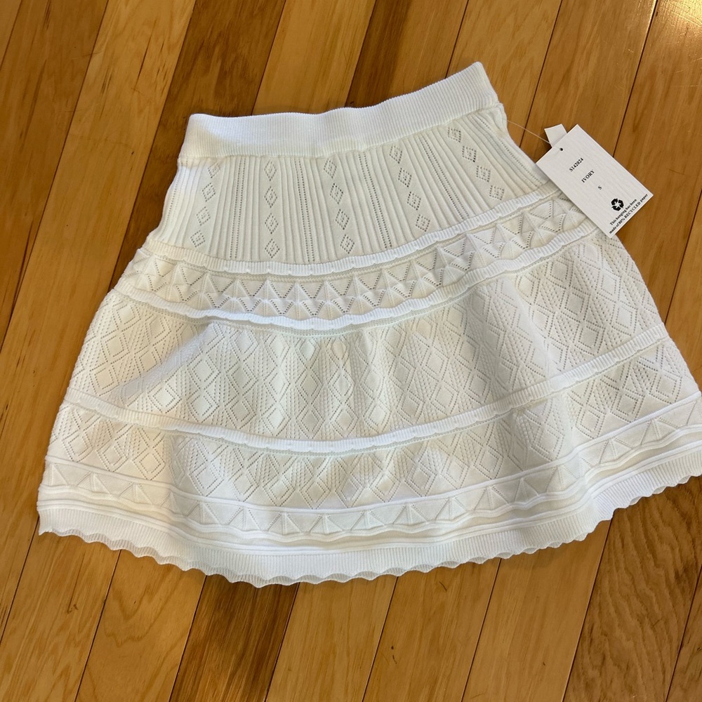 NWT Willow & Wind Elegant White Knit Mini Skirt Preppy Tenniscore Coquette S